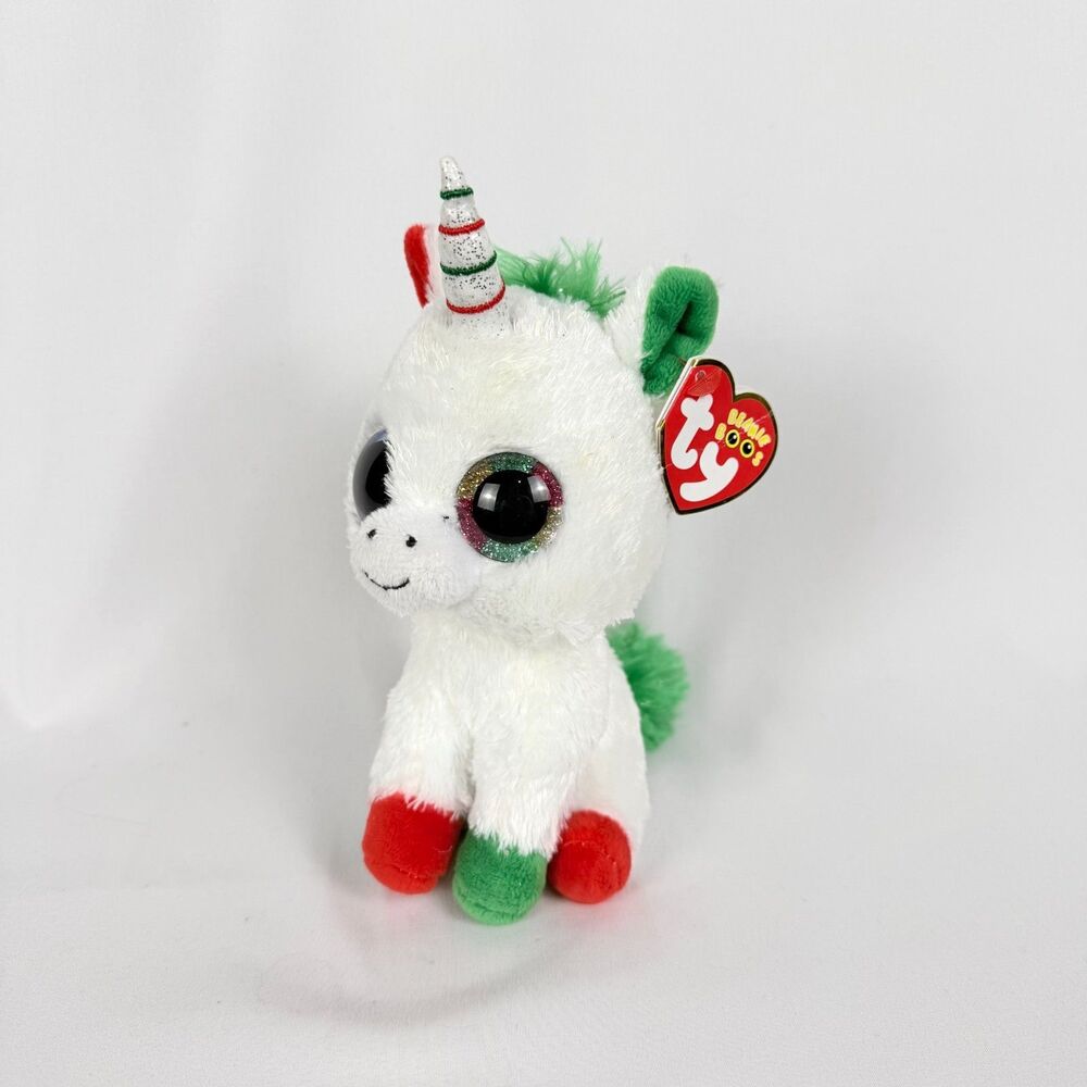 Ty Beanie Boos Candy Cane the Unicorn 6" Beanbag Plush White Red Green W/ Tag